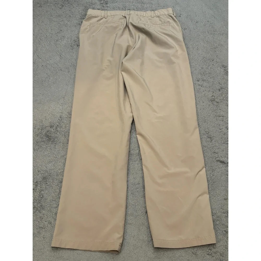 Izod Golf Pants Mens 34x32 Beige Relaxed Fit Stretch Waist Flat Front Khakis